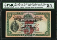 Hong Kong Chartered Bank of India, Australia & China 5 Dollars 26.2.1948 Pick 54b KNB33 PMG About Uncirculated 55 EPQ. A handsome and totally original...