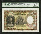Hong Kong Chartered Bank 500 Dollars ND (1962) Pick 72b PMG About Uncirculated 50. All features are wonderful on this largest denomination from the Ch...
