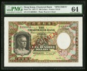 Hong Kong Chartered Bank 500 Dollars 1.7.1961 Pick 72s Specimen PMG Choice Uncirculated 64. The highest denomination of Hong Kong banknotes at the tim...