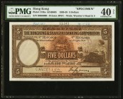 Hong Kong Hongkong & Shanghai Banking Corp. 5 Dollars 1.1.1938 Pick 173bs Specimen PMG Extremely Fine 40 Net. The early 1938 date must be noted on thi...