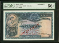 Hong Kong Hongkong & Shanghai Banking Corporation 10 Dollars 1.1.1930 Pick 174bs Specimen PMG Gem Uncirculated 66 EPQ. The always popular design which...