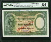 Hong Kong Hongkong & Shanghai Banking Corporation 50 Dollars 1.1.1934 Pick 175cs KNB64c Specimen PMG Choice Uncirculated 64. A seldom offered Specimen...