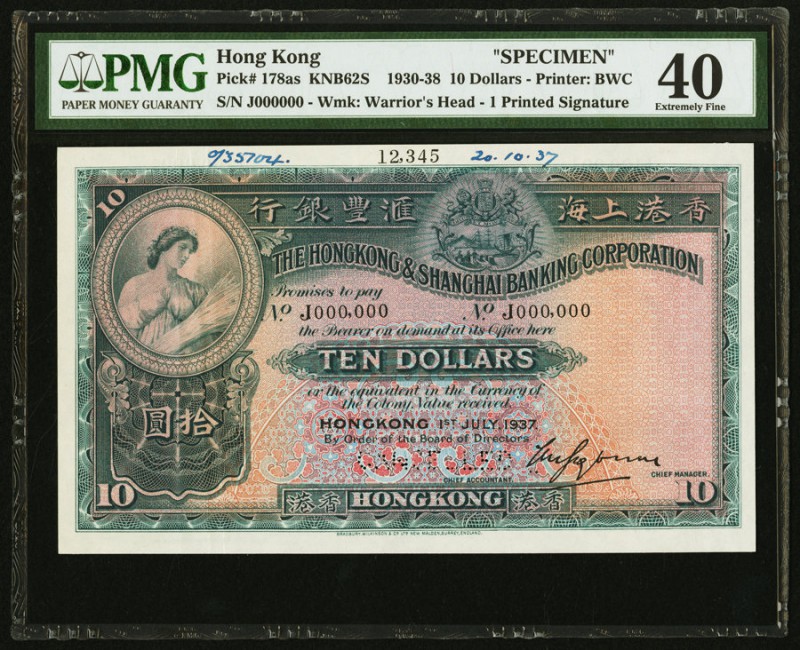 Hong Kong Hongkong & Shanghai Banking Corporation 10 Dollars 1.7.1937 Pick 178as...