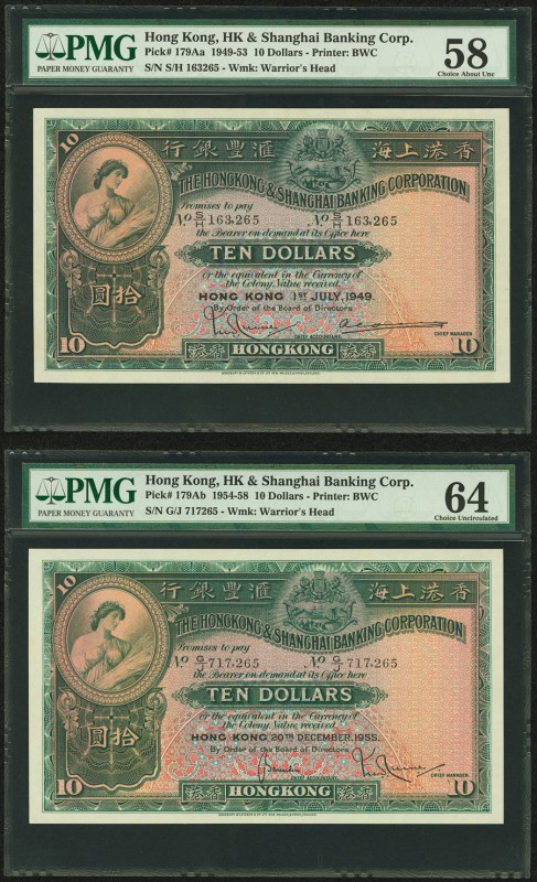 Hong Kong Hongkong & Shanghai Banking Corp. 10 Dollars 1.7.1949 Pick 179Aa PMG C...