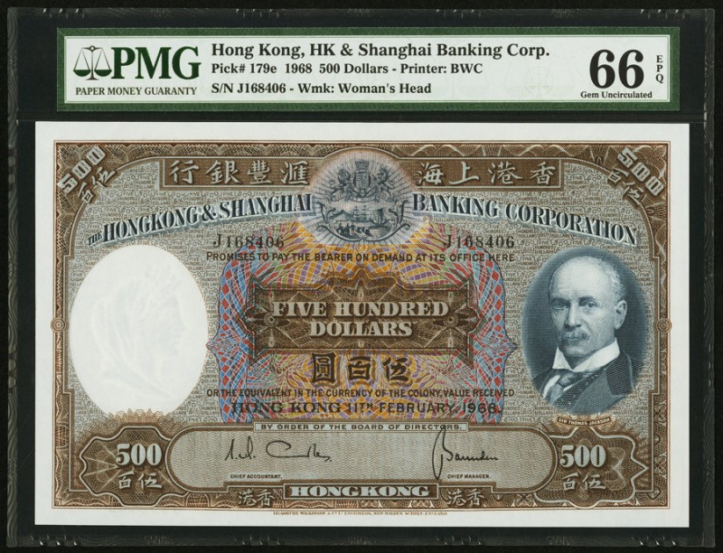 Hong Kong Hongkong & Shanghai Banking Corporation 500 Dollars 11.2.1968 Pick 179...