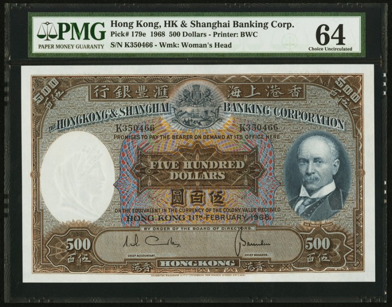 Hong Kong Hongkong & Shanghai Banking Corp. 500 Dollars 11.2.1968 Pick 179e KNB7...