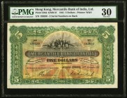 Hong Kong Mercantile Bank of India, Ltd. 5 Dollars 29.11.1941 Pick 235d KNB11f PMG Very Fine 30. An excellent and unusually pleasing issued example, w...