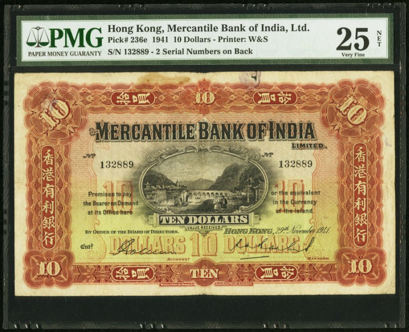 Hong Kong Mercantile Bank of India, Limited 10 Dollars 29.11.1941 Pick 236e PMG ...