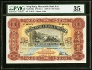 Hong Kong Mercantile Bank Ltd. 100 Dollars 25.5.1959 Pick 242a KNB18 PMG Choice Very Fine 35. Maroon colors continue to roll across this example accen...