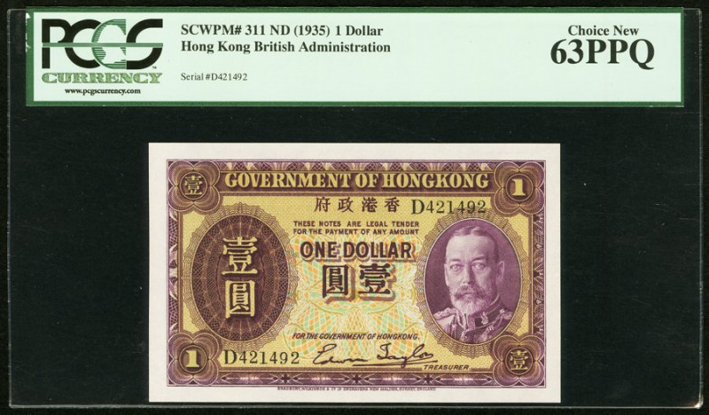 Hong Kong Government of Hong Kong 1 Dollar ND (1935) Pick 311 PCGS Choice New 63...