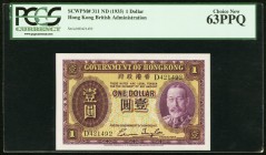 Hong Kong Government of Hong Kong 1 Dollar ND (1935) Pick 311 PCGS Choice New 63PPQ. King George V is featured on this first Dollar issue from the Hon...