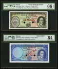 Macau Banco Nacional Ultramarino 5 Patacas 21.3.1968 Pick 49cts Color Trial Specimen PMG Gem Uncirculated 66 EPQ; 10 Patacas 8.4.1968 Pick 50s Specime...