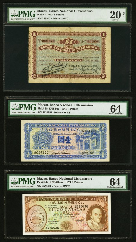 Macau Banco Nacional Ultramarino Group Lot of Six Notes. 1 Pataca 1.1.1912 ND (1...