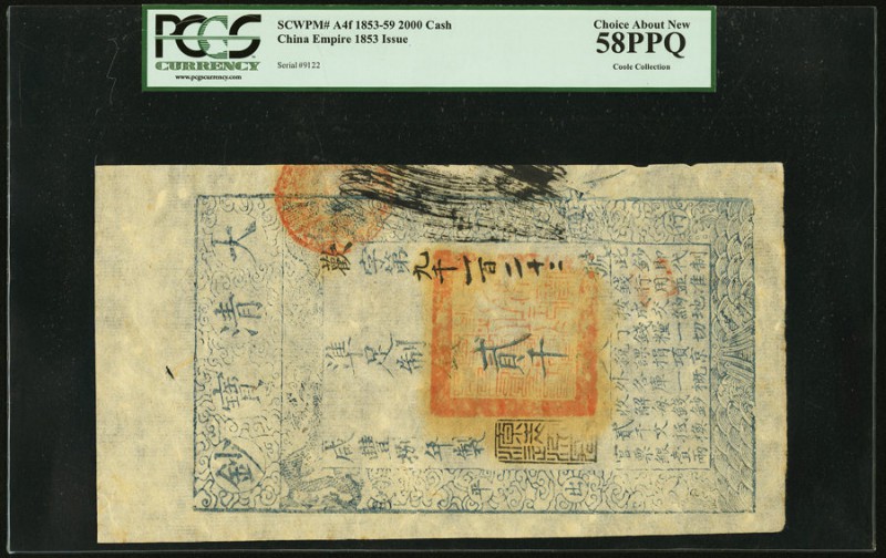 China Ta Ch'ing Pao Ch'ao 2000 Cash 1858 (Yr. 8) Pick A4f S/M#T6-51 PCGS Choice ...