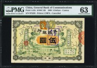 China General Bank of Communications, Canton 5 Dollars 1.3.1909 Pick A15b S/M#C126 PMG Choice Uncirculated 63. A handsome rare type, and desirable in ...