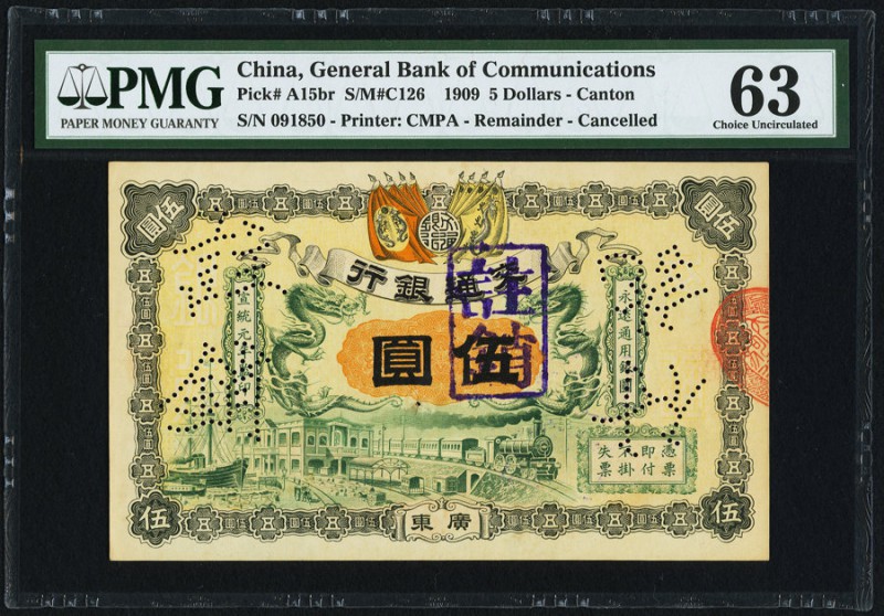 China General Bank of Communications, Canton 5 Dollars 1.3.1909 Pick A15br S/M#C...