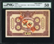 China Ta Ch'Ing Government Bank, Tientsin 10 Dollars 1.9.1906 Pick A74s S/M#T10-3a Specimen PMG About Uncirculated 50. This Specimen is the lone examp...