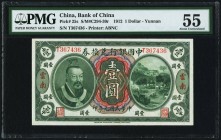 China Bank of China, Yunnan 1 Dollar 1.6.1912 Pick 25s S/M#C294-30r PMG About Uncirculated 55. A bright and handsome example of this Yunnan issue, whi...