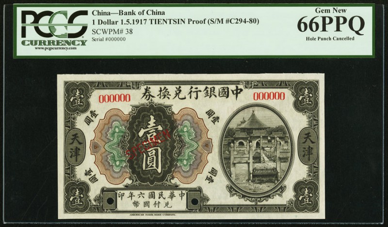 China Bank of China, Tientsin 1 Dollar 1.5.1917 Pick 38p S/M#C294-80 Proof PCGS ...