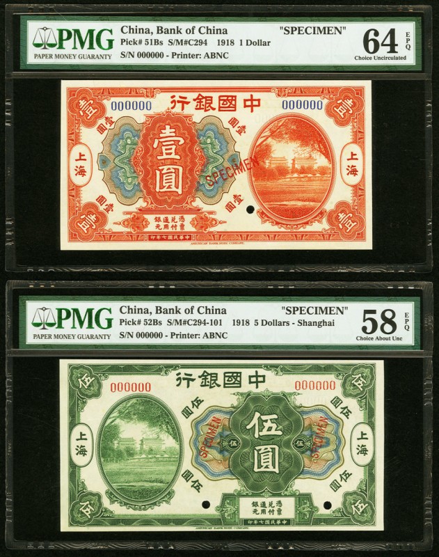 China Bank of China 1; 5; 10; 50; 100 Dollars 1918 Pick 51Bs; 52Bs; 53Bs; 54s; 5...