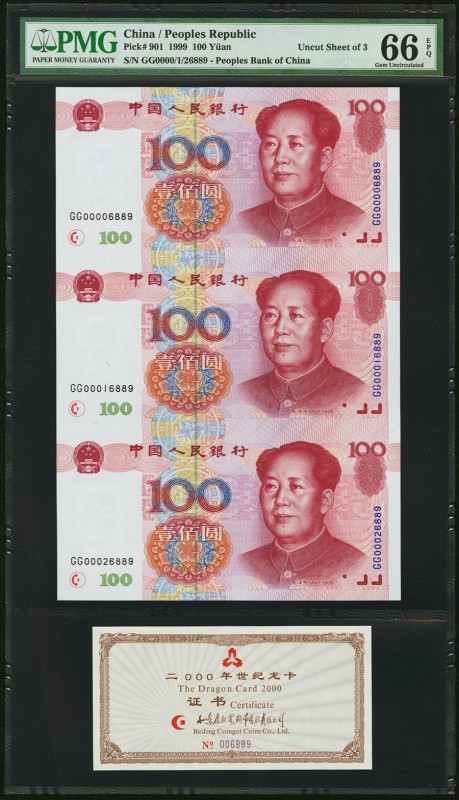 China People's Bank of China 100 Yüan 1999 Pick 901 PMG Gem Uncirculated 66 EPQ ...