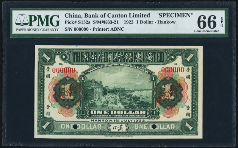 China Bank of Canton Limited, Hankow 1 Dollar 1.7.1922 Pick S152s S/M#K63-21 Spe...