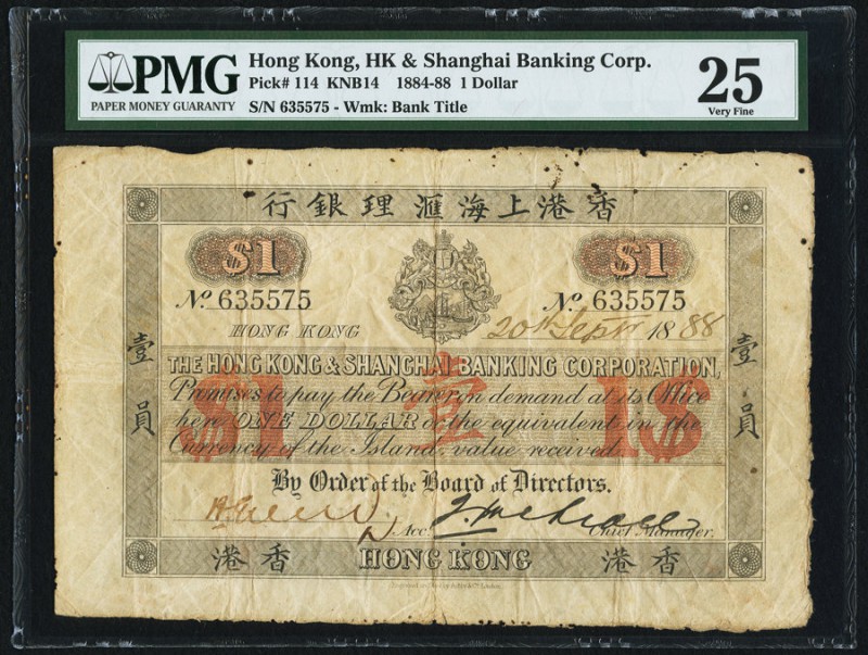 Hong Kong Hongkong & Shanghai Banking Corp. 1 Dollar 20.9.1888 Pick 114 KNB14 PM...