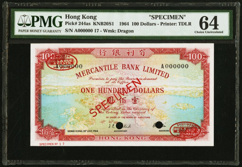 Hong Kong Mercantile Bank Limited 100 Dollars 28.7.1964 Pick 244as KNB20S1 Speci...