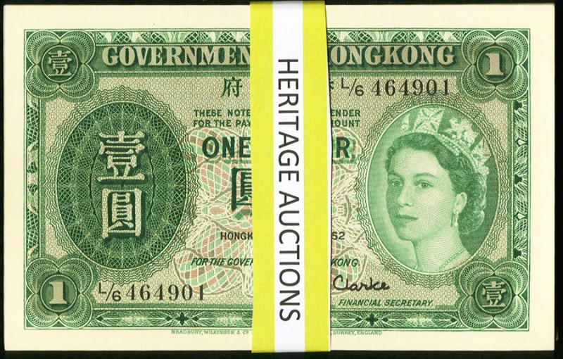 Hong Kong Government of Hong Kong 1 Dollar 1.7.1952 Pick 324Aa KNB15 Pack of 100...