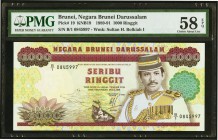 Brunei Negara Brunei Darussalam 1000 Ringgit 1989 Pick 19 KNB19 PMG Choice About Unc 58 EPQ. The first year of issue and B1 prefix are seen on this hi...