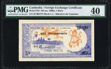 Cambodia Ministere du Tourisme du Cambodge 5 Riels ND (ca.1960s) Pick FX3 PMG Extremely Fine 40. A handsome and very rare Foreign Exchange Certificate...