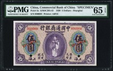 China Commercial Bank of China, Shanghai 5 Dollars 15.1.1920 Pick 3s S/M#C293-42 Specimen PMG Gem Uncirculated 65 EPQ. A well embossed higher denomina...
