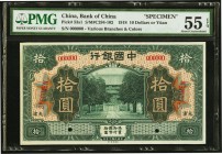 China Bank of China, Tientsin 10 Yuan 9.1918 Pick 53s1 S/M#C294-102 Specimen PMG About Uncirculated 55 EPQ. A pleasing and totally original Specimen f...