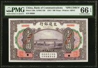 China Bank of Communications 100 Yüan 1.10.1914 Pick 120s S/M#C126 Specimen PMG Gem Uncirculated 66 EPQ. A handsome Specimen of this higher denominati...