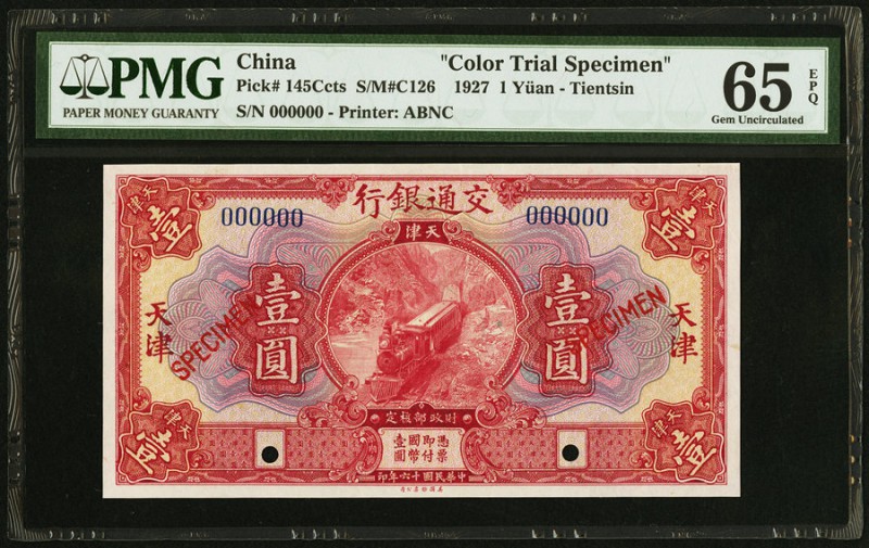 China Bank of Communications, Tientsin 1 Yüan 1.11.1927 Pick 145Ccts S/M#C126 Co...