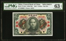 China Central Bank of China, Pak Hoi 1 Dollar 1923 Pick 171Ads S/M#C305 Specimen PMG Choice Uncirculated 63 EPQ. An early issue from the Central Bank ...