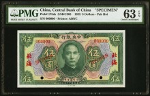 China Central Bank of China, Pak Hoi 5 Dollars 1923 Pick 175ds S/M#305 Specimen PMG Choice Uncirculated 63 EPQ. Embossing is sharp with all colors exc...