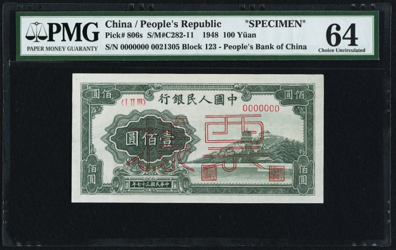 China People's Bank of China 100 Yüan 1948 Pick 806s S/M#C282-11 Specimen PMG Ch...