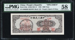 China People's Bank of China 1000 Yüan 1948 Pick 810s S/M#C282-14 Specimen PMG Choice About Unc 58. A handsome, lightly handled Specimen, with origina...