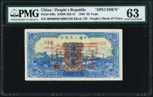 China People's Bank of China 50 Yüan 1949 Pick 826s S/M#C282-41 Specimen PMG Choice Uncirculated 63. A handsome original, with bright colors and crisp...