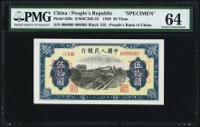 China People's Bank of China 50 Yüan 1949 Pick 829s S/M#C282-35 Specimen PMG Choice Uncirculated 64. A super bright Specimen example for the People's ...