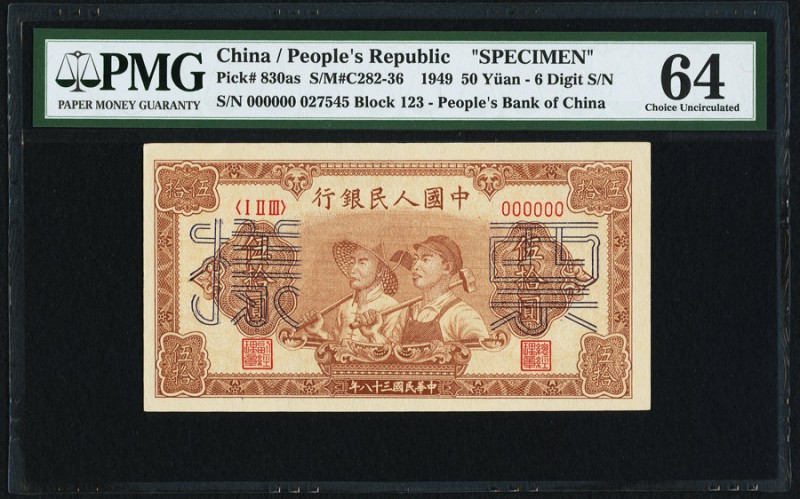 China People's Bank of China 50 Yüan 1949 Pick 830a S/M#C282-36 PMG Choice Uncir...