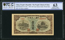 China People's Bank of China 100 Yuan 1949 Pick 833a S/M#C282-45 PCGS Choice UNC 63. Views of Beijing are seen on this long standing design. An earlie...