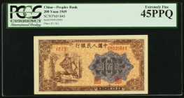 China People's Bank of China 200 Yuan 1949 Pick 840a S/M#C282-53 PCGS Extremely Fine 45PPQ. Desirable and relatively scarce with totally original pape...