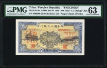 China People's Bank of China 200 Yüan 1949 Pick 841as S/M#C282-50 Specimen PMG Choice Uncirculated 63. Tied for the finest grade in the PMG Population...