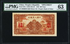 China People's Bank of China 500 Yüan 1949 Pick 842s S/M#C282-56 Specimen PMG Choice Uncirculated 63. Completely original and scarce in this format. V...