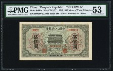 China People's Bank of China 500 Yüan 1949 Pick 844bs S/M#C282-57 Specimen PMG About Uncirculated 53. A handsome and completely original example of th...
