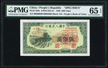 China People's Bank of China 500 Yüan 1949 Pick 846s S/M#C282-54 Specimen PMG Gem Uncirculated 65 EPQ. A handsome and scarce Specimen, and desirable w...