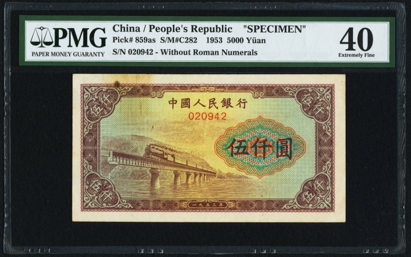 China People's Bank of China 5000 Yüan 1953 Pick 859a S/M#C282 PMG Extremely Fin...