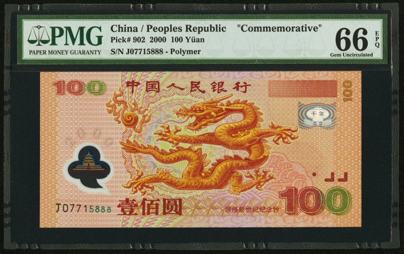 China People's Bank of China 100 Yüan 2000 Pick 902 Commemorative PMG Gem Uncirc...